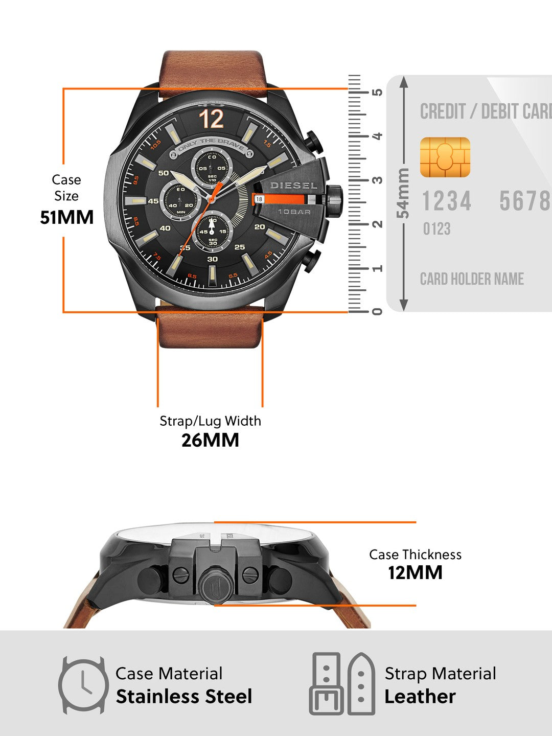 Analog Watch Combo (Brown Leather + Black Metal)